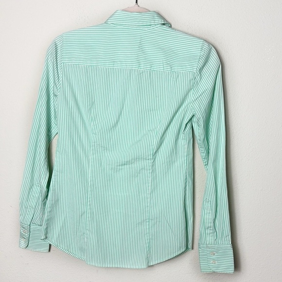 J. Crew Haberdashery Shirt Green White Striped Button Down Long Sleeves size XXS - Picture 2 of 9